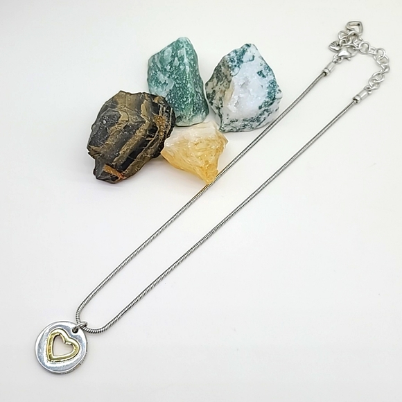 Brighton "DEJA VU" Heart Two-Tone Reversible Pendant w Cut-Out & Dots 💛 - Picture 4 of 11